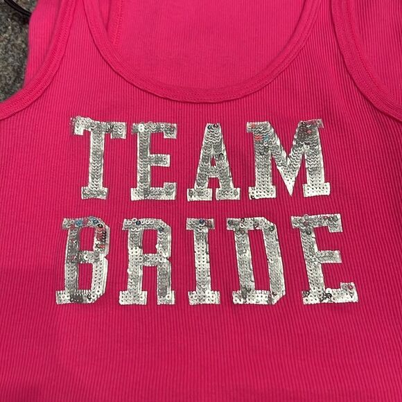 Victorias Secret I Do Bride Collection Ribbed Sequin TEAM BRIDE tank top Pink XS - Picture 8 of 8